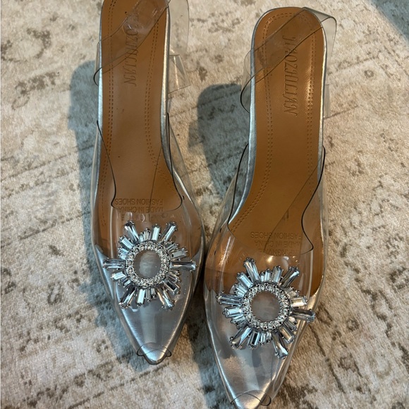 Elegant Silver Women's Shoes with Crystal Embellishments in Amina Muaddi style - Picture 1 of 4